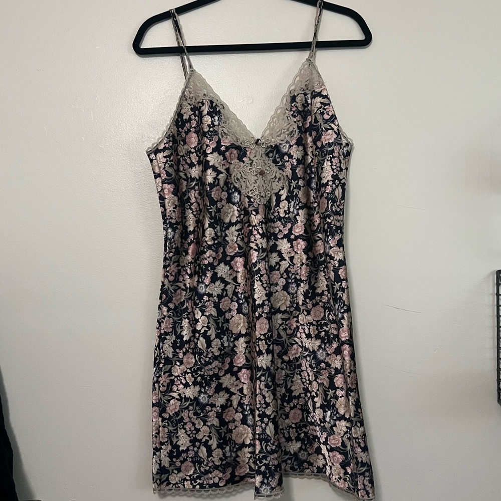 Vintage Val Mode Lingerie Floral Satin & Lace Slip‎ Dress Nightgown Large